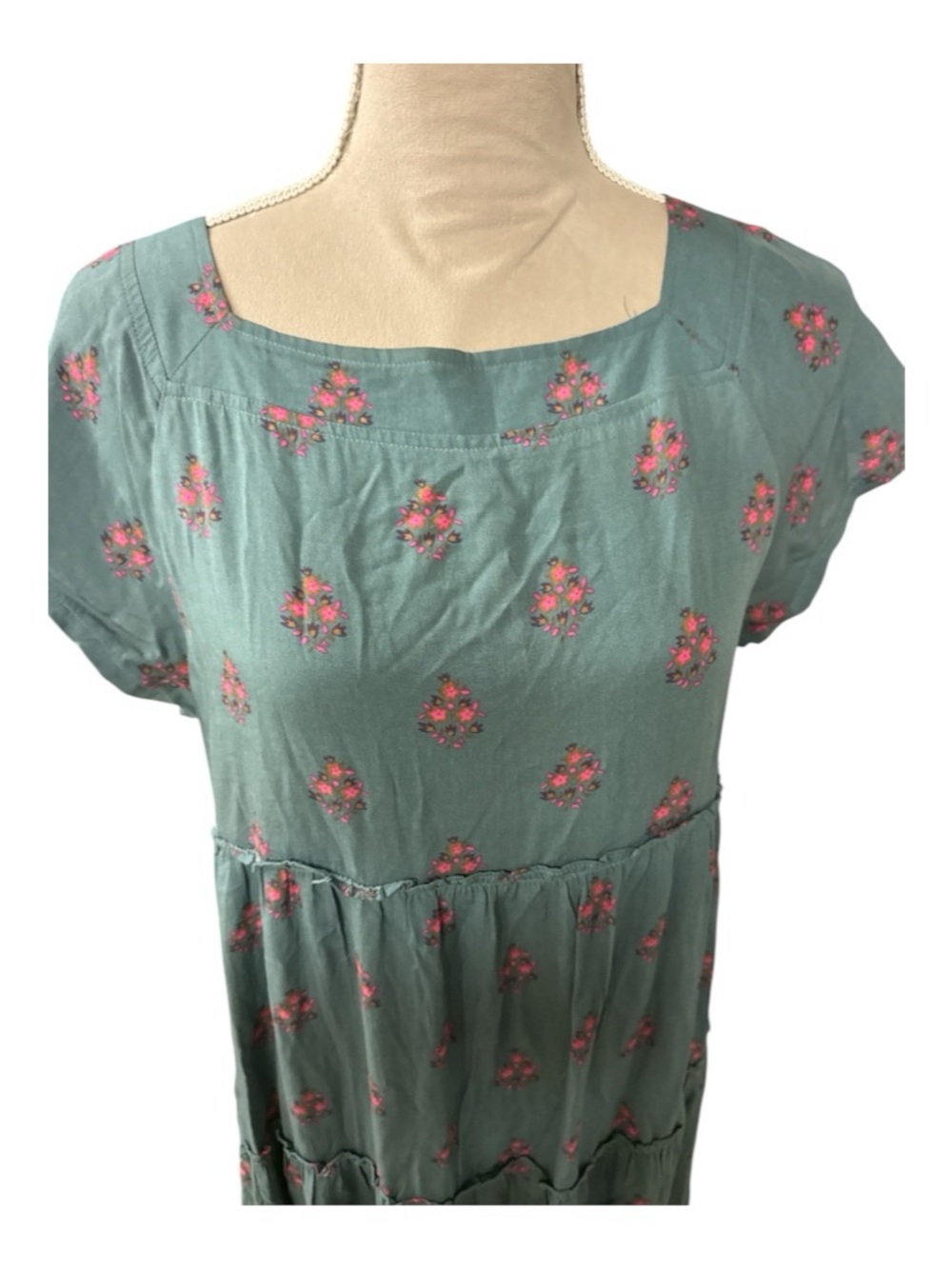 NATURAL LIFE Teal Tiered Maxi Dress with Short Sleeves - Picture 4 of 8